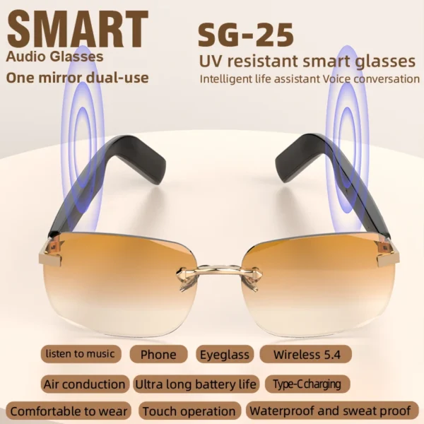 Smart Glasses Wireless Open Ear Music Touch Control Ai Assistant Rechargeable Photo Remote Control Audio Eyewear