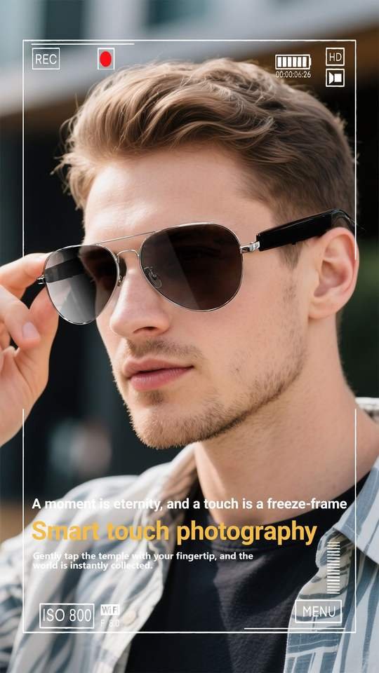 H779934e0b4584e2b96dad4fbc9a1cfe6T-1.jpg_960x960q80-1.jpg Smart Glasses Bt5.4 Ai Translation Hands-free Calling Music Anti-blue Light Life Waterproof 50mah+50mah 1080p Smart Sunglasses