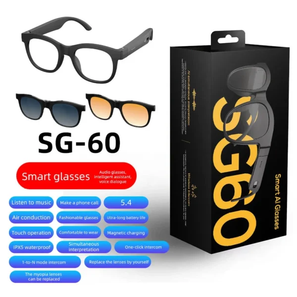 Ai Smart Audio Glasses Open Ear Bluetooth Earbuds Music Calling Touch Control Voice Assistant Translation Sports Sunglasses