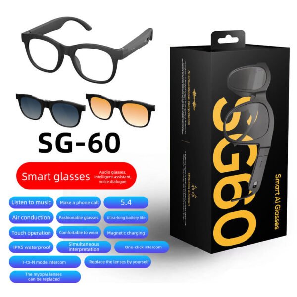 Ai Smart Audio Glasses Open Ear Bluetooth Earbuds Music Calling Touch Control Voice Assistant Translation Sports Sunglasses