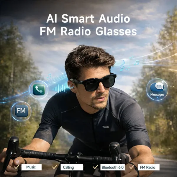Smart Audio Glasses Bluetooth 5.4 Open Ear Wireless Earbuds Touch Control Hands Free Calling Sports Cycling Sunglasses