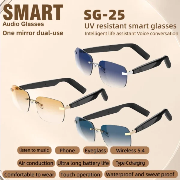 Smart Glasses Wireless Open Ear Music Touch Control Ai Assistant Rechargeable Photo Remote Control Audio Eyewear