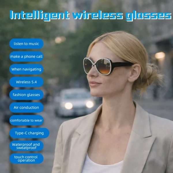 Windproof Smart Glasses For Driving Navigation Ai Audio Open Ear Headphones Bluetooth Calling Uv Protection Women Sunglasses