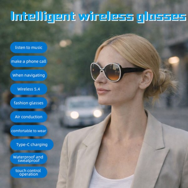 Windproof Smart Glasses For Driving Navigation Ai Audio Open Ear Headphones Bluetooth Calling Uv Protection Women Sunglasses