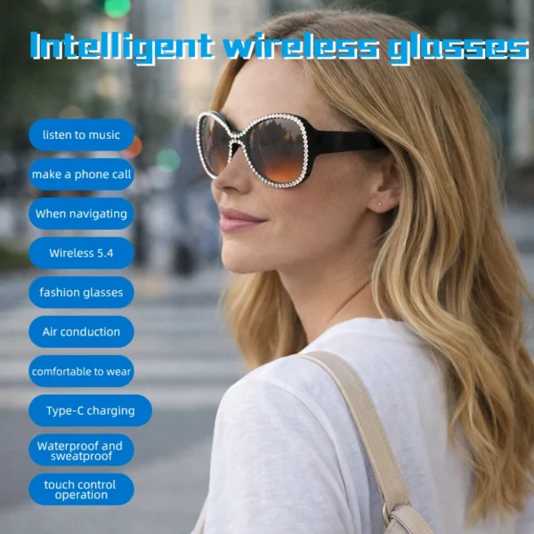 Windproof Smart Glasses For Driving Navigation Ai Audio Open Ear Headphones Bluetooth Calling Uv Protection Women Sunglasses